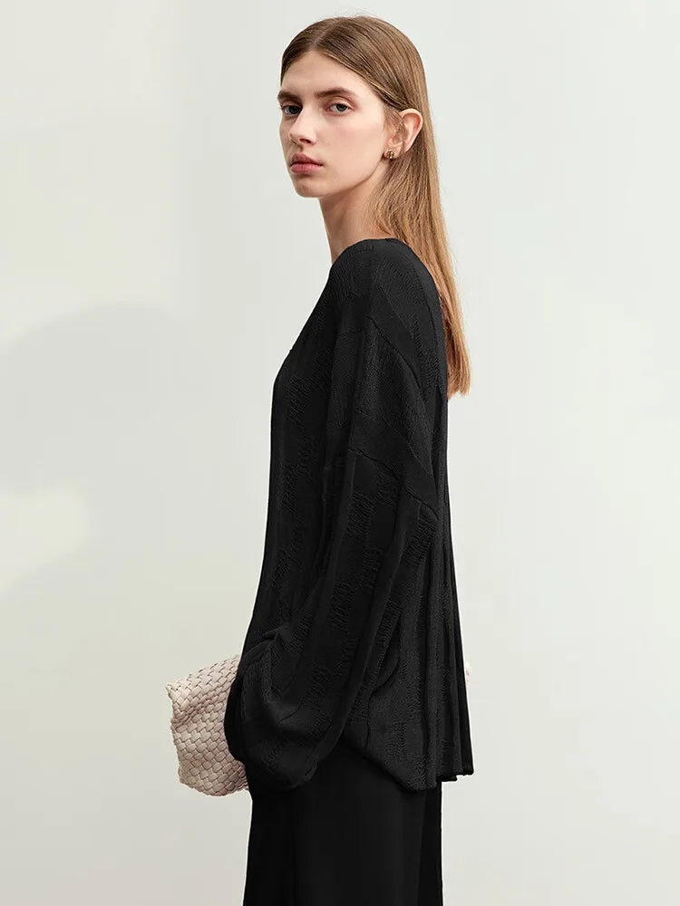 AMII Minimalism Knit Sweaters Women 2025 Spring New Round Neck Hollowed Out Dopamine Loose Drop Sleeves Commuter Tops 12451073 Loran