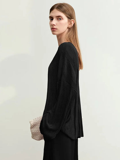 AMII Minimalism Knit Sweaters Women 2025 Spring New Round Neck Hollowed Out Dopamine Loose Drop Sleeves Commuter Tops 12451073 Loran
