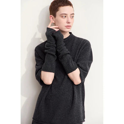 Amii Minimalism Sweaters For Women 2025 Autumn New Wool With Sleeve Mlock Neck Pullovers Versatile Lady Knitwear Jumper 12453055 Loran