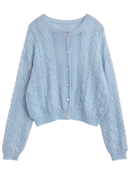 Mohair Hollow Knit Cardigan Loose Casual Short Jumper Loran