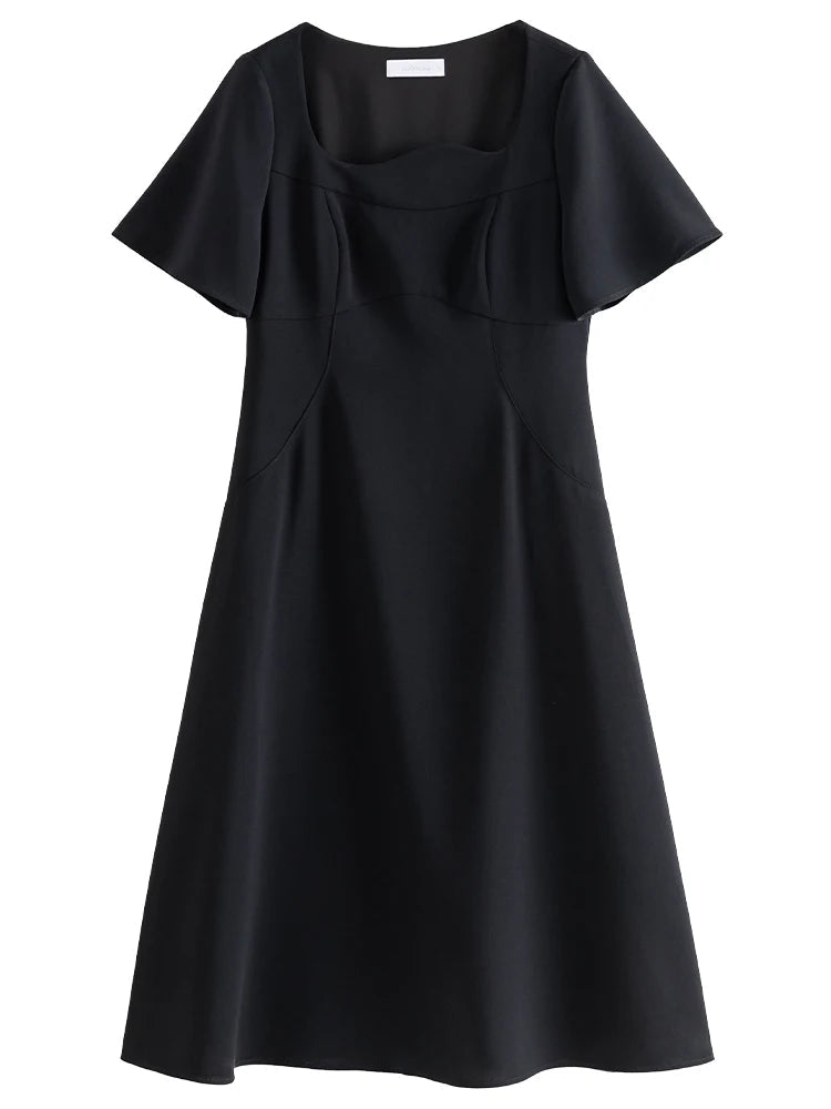 French Style Corrugated Collar Black Dress Loran