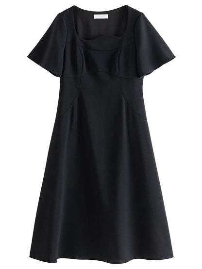 French Style Corrugated Collar Black Dress Loran
