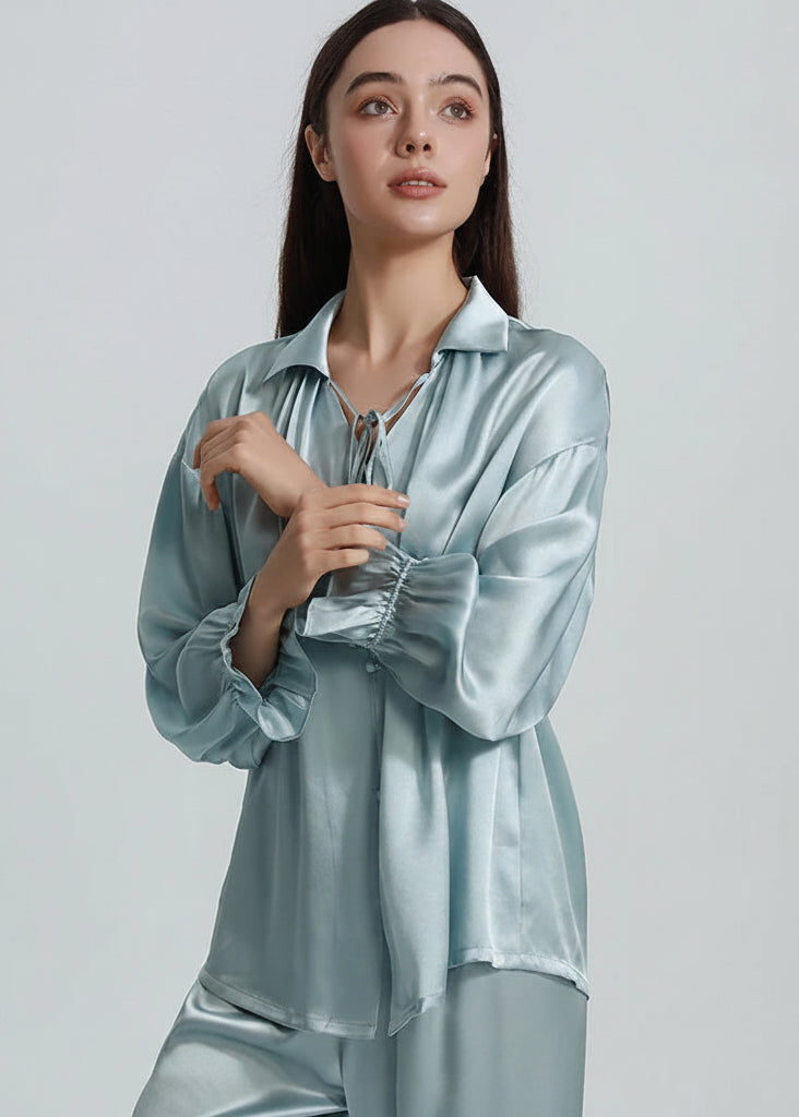 FIMTAIRAH 6A 19MM  100% Mulberry Silk Pajamas Sexy Women's Long SleeveTrousers Silk Casual Fashion Loose Home wear Loran