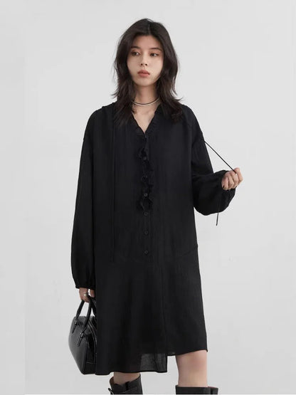 Women’s V-Neck Ruffled Long Sleeve Dress Casual Loran