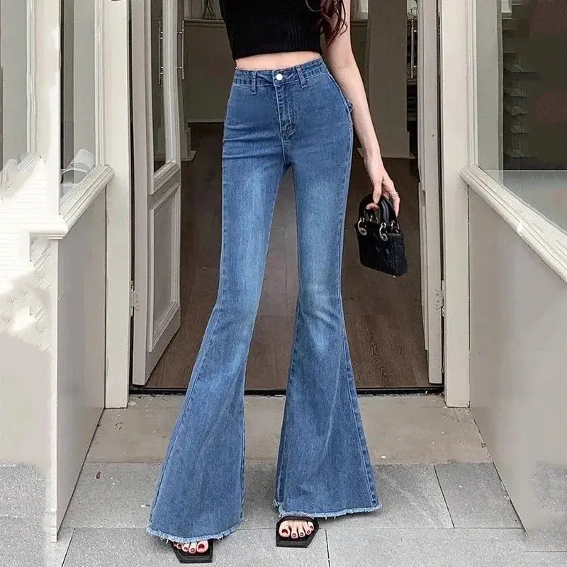 High-Waist Denim Flares with Bow Detail - Loran