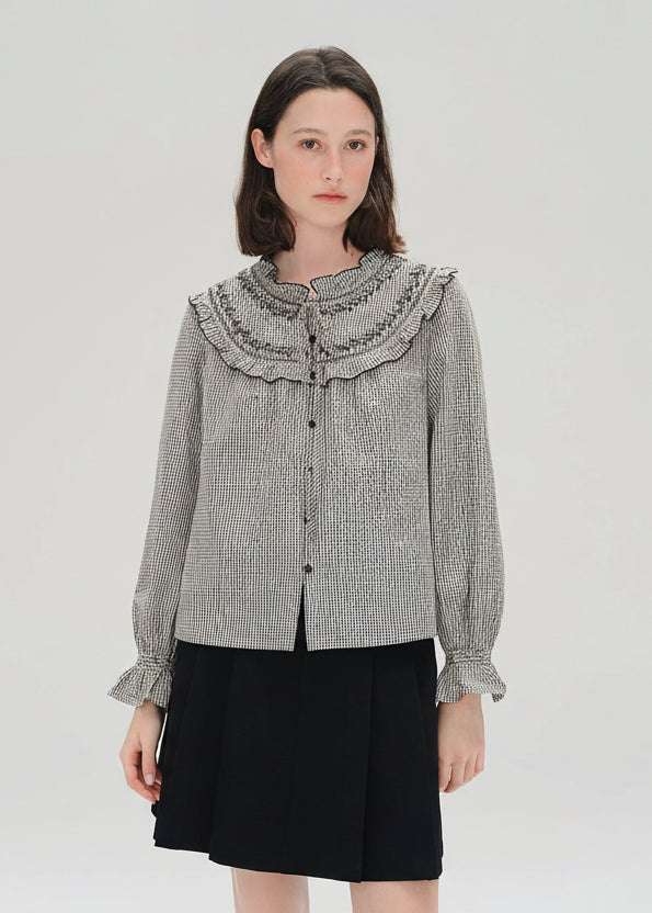 Ruffled Plaid Shirt Sweet Autumn Long Sleeve Loran
