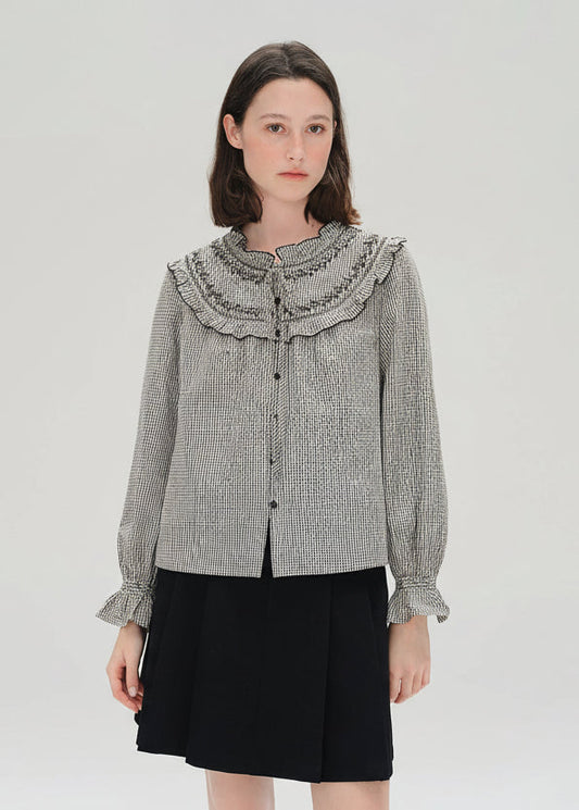 Ruffled Plaid Shirt Sweet Autumn Long Sleeve Loran
