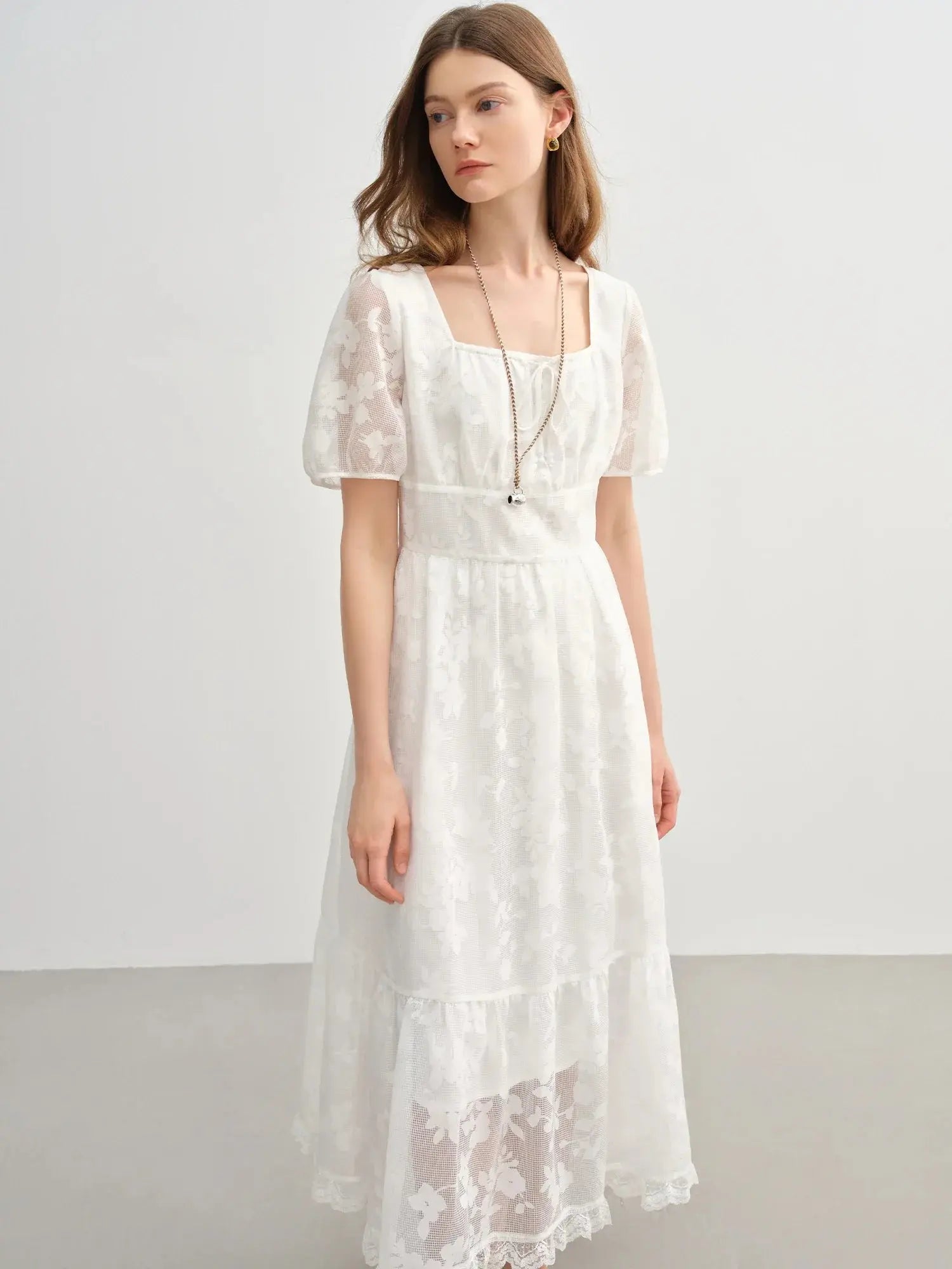 Plus-Size French Tie-Neck Burnout Mini Dress - Loran