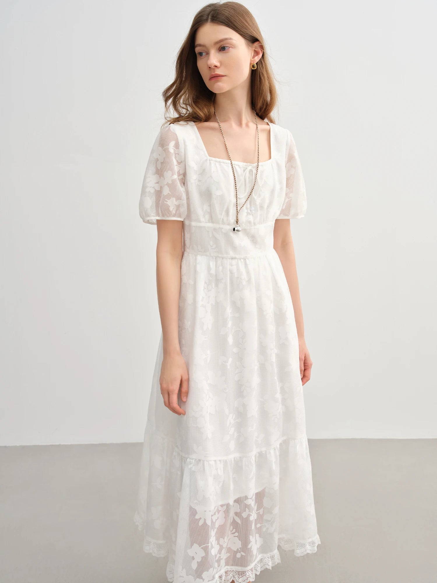 Plus Size White Burnout Dress Elegant Square Neck Summer Loran