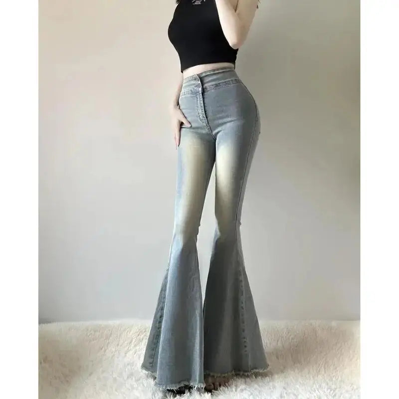 Fishtail Hem Denim Flare Pants - Loran