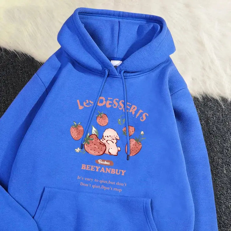 Cute Rabbit Strawberry Print Women's Hoodie - Loran