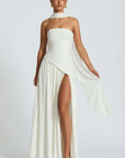 Sleek Solid Tube Top Maxi Dress with High Slit