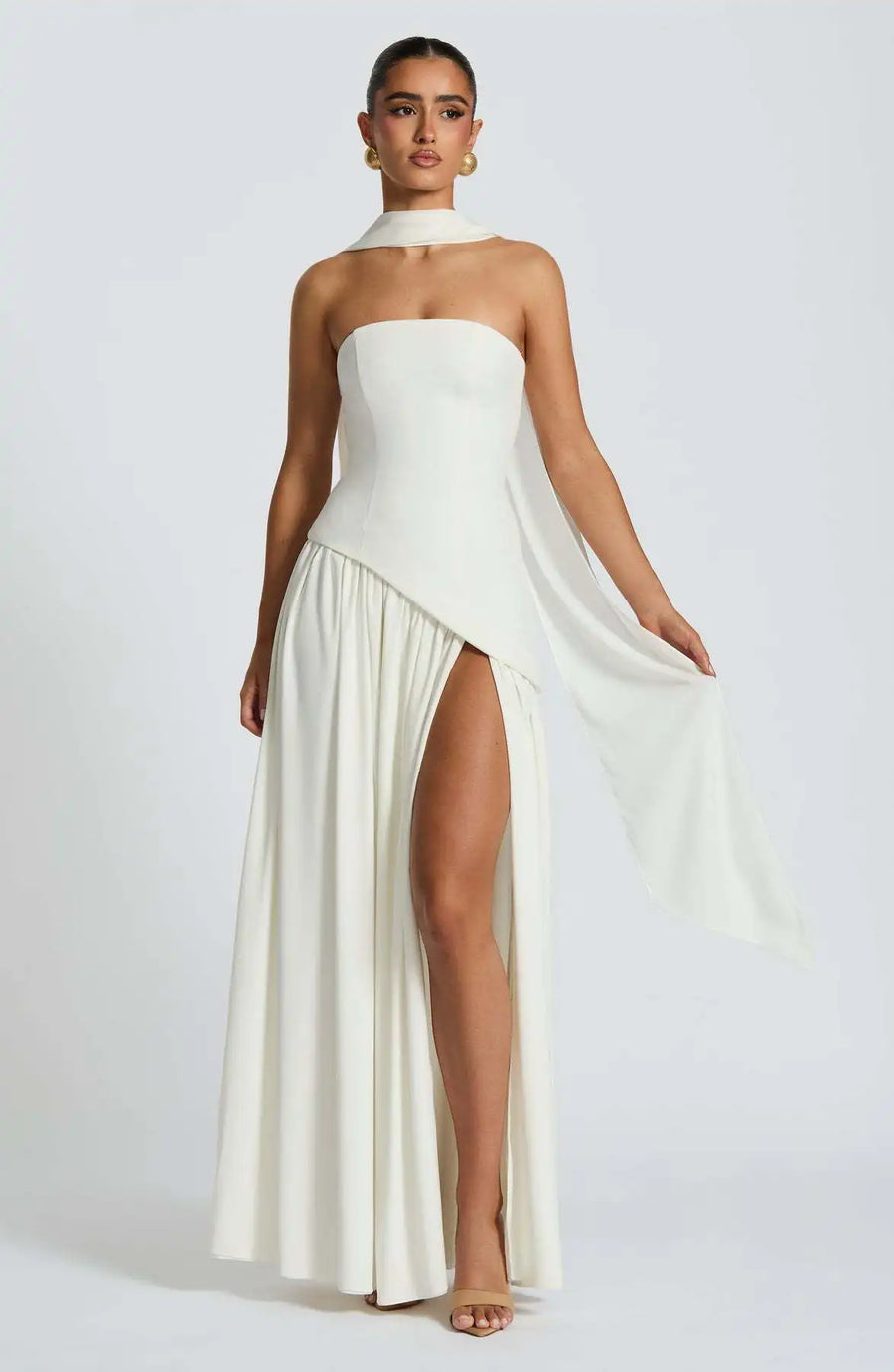 Sleek Solid Tube Top Maxi Dress with High Slit