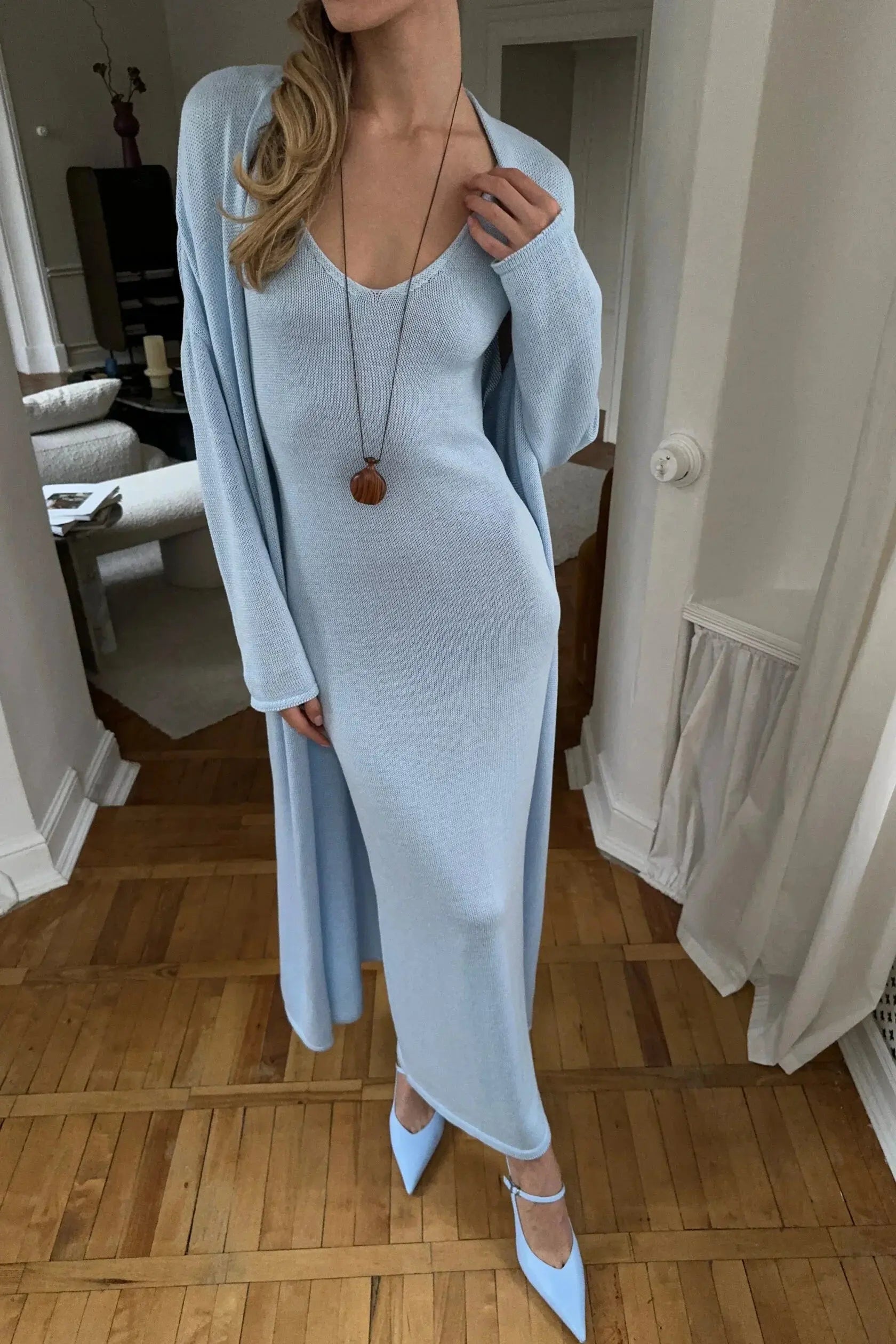 Effortless Soft-Knit Two-Piece Set with Long Cardigan - Loran