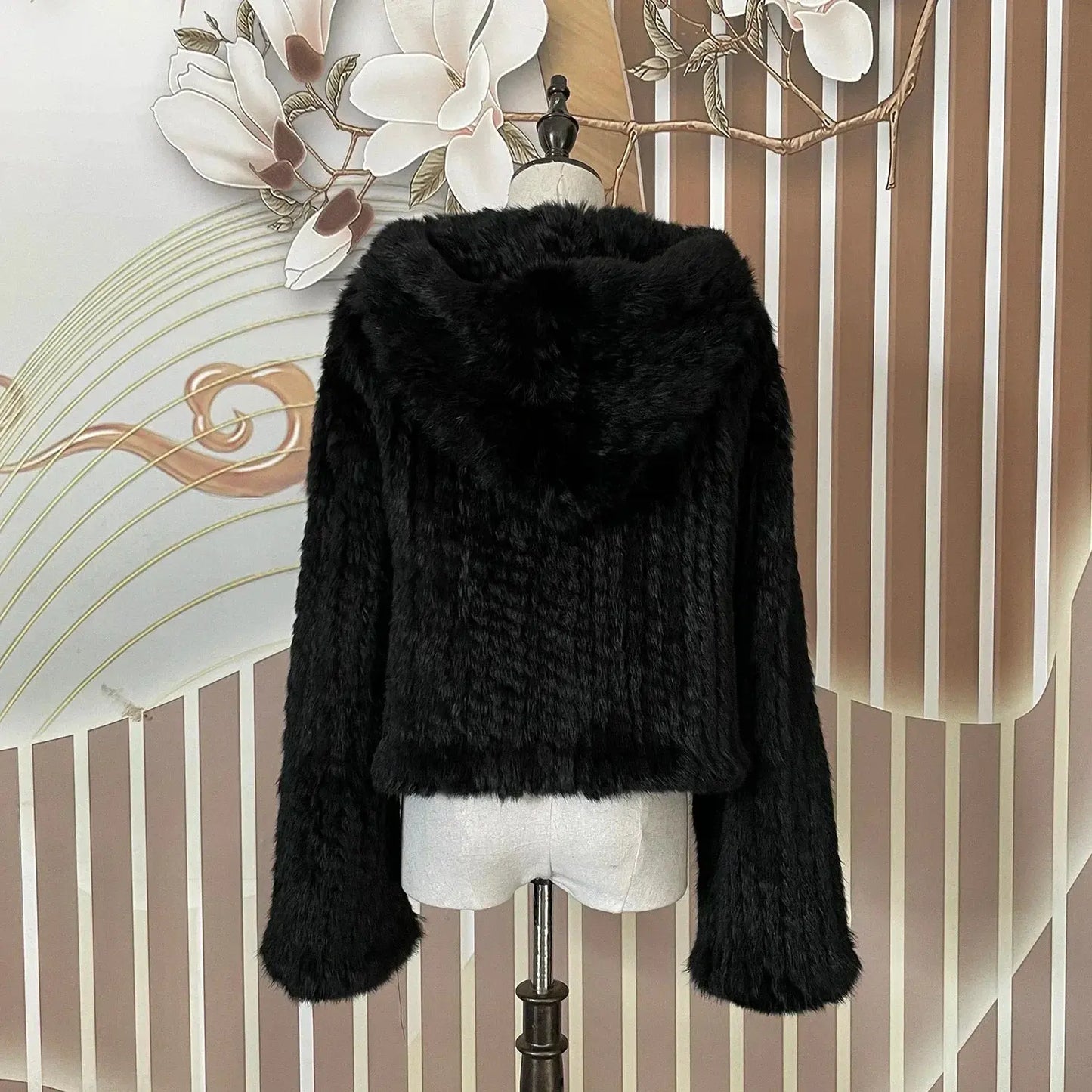 Luxurious Rabbit Fur Knit Hooded Coat - Loran