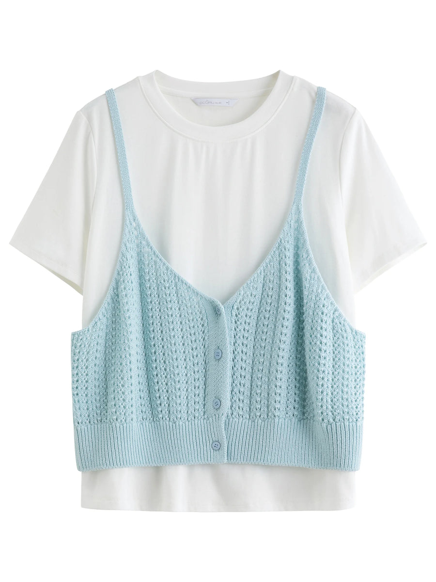 Women's Slim Woven T-Shirt & Suspender Two-Piece Set