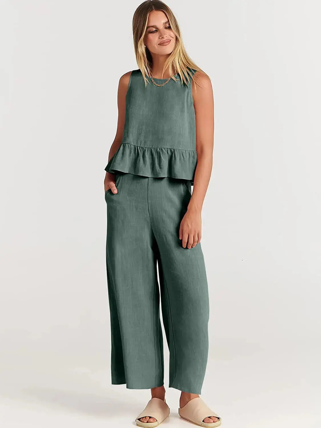 Summer Pleated Wide-Leg Pant Set - Loran