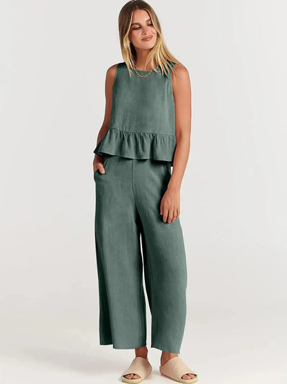 Summer Pleated Wide-Leg Pant Set - Loran