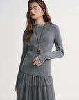 Chic Plus Size Lace Collar Knit Top - Slimming Winter Base Layer