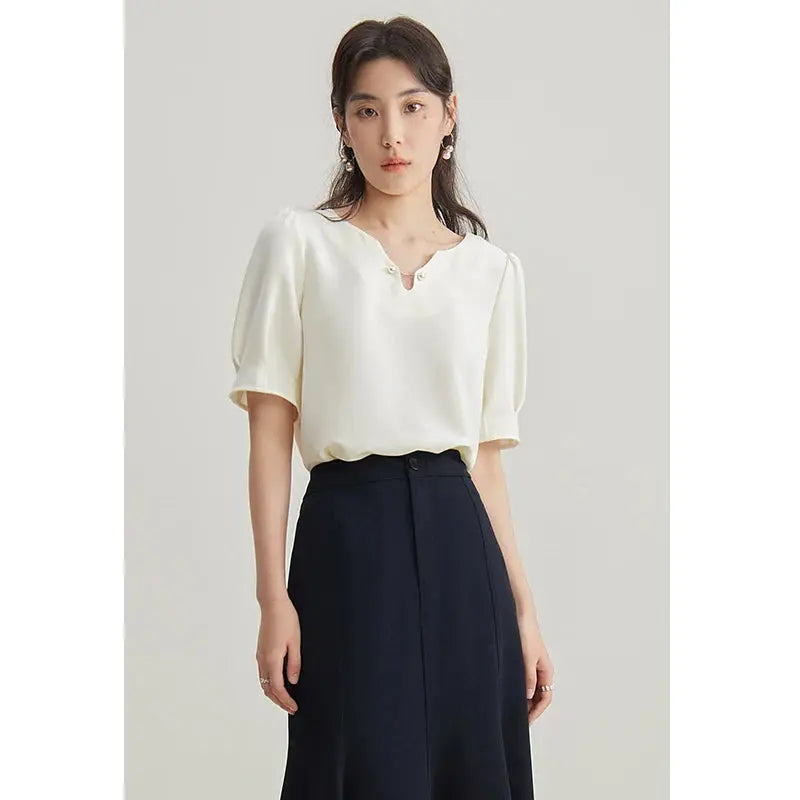 Elegant V-Neck Chiffon Shirt - Loran