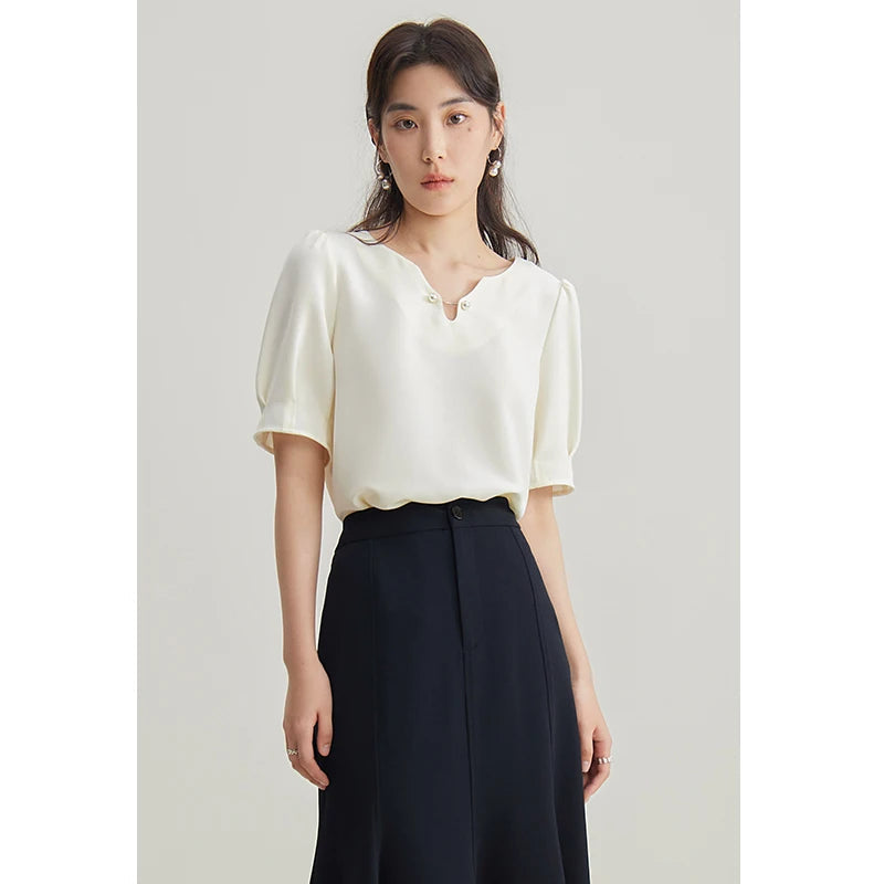 Women’s V-Neck Chiffon Shirt Elegant Slimming Summer Top Loran