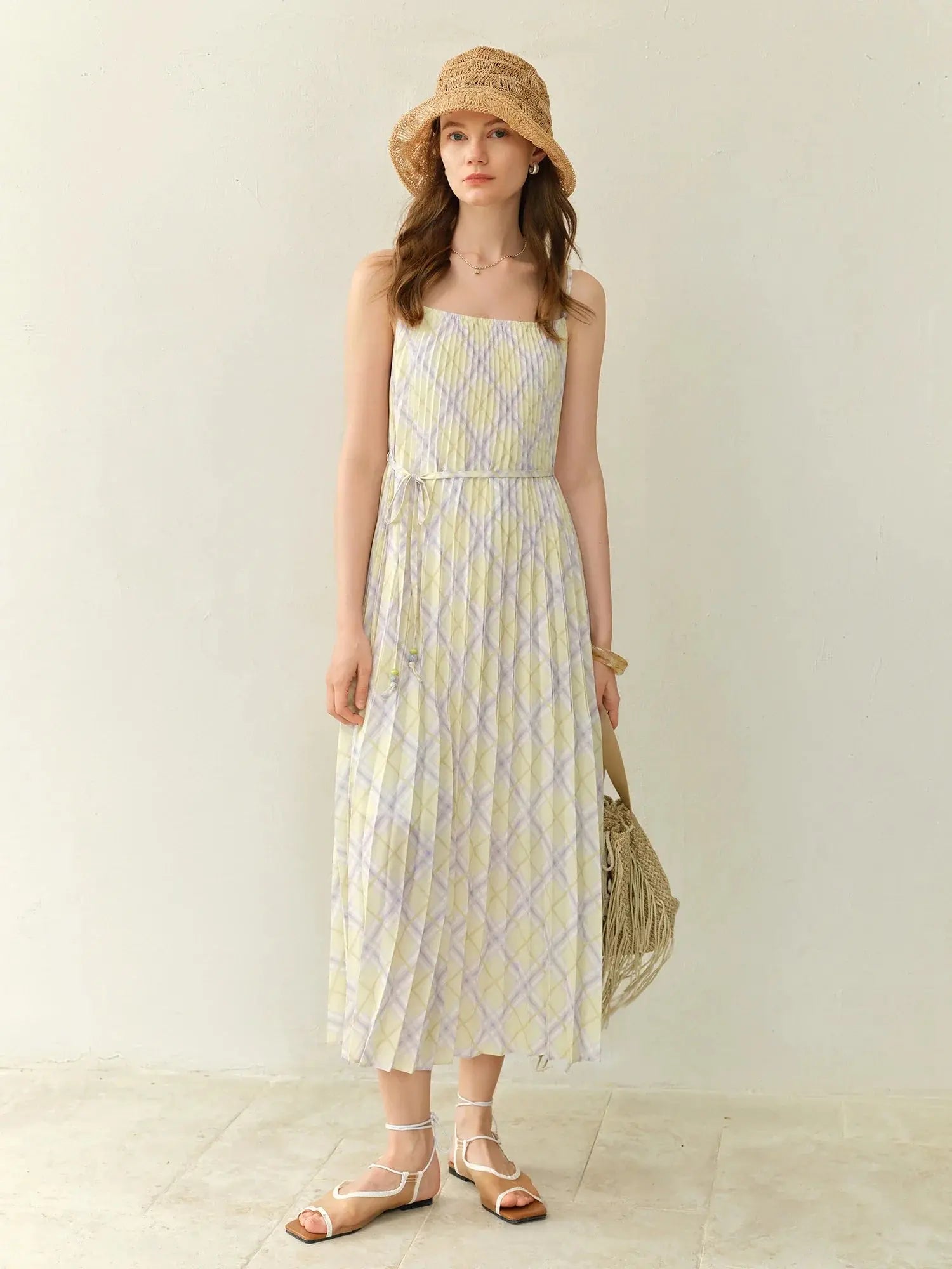 Plus-Size Rhombus Check Strappy Dress LORAN STORE