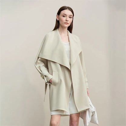 Amii Trench Coat 2026 Spring New Commuter Drop Shoulder Sleeves Trench Coat Women's Anti-wrinkle With Belt Loose Top 12611027 Loran