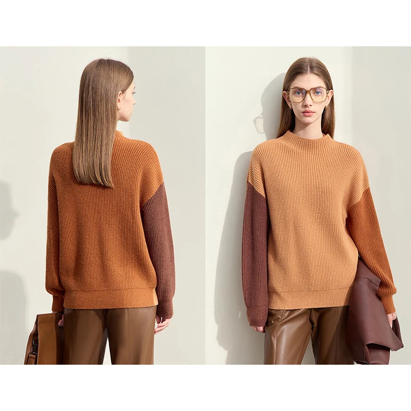 Chic Color Block Turtleneck Sweater