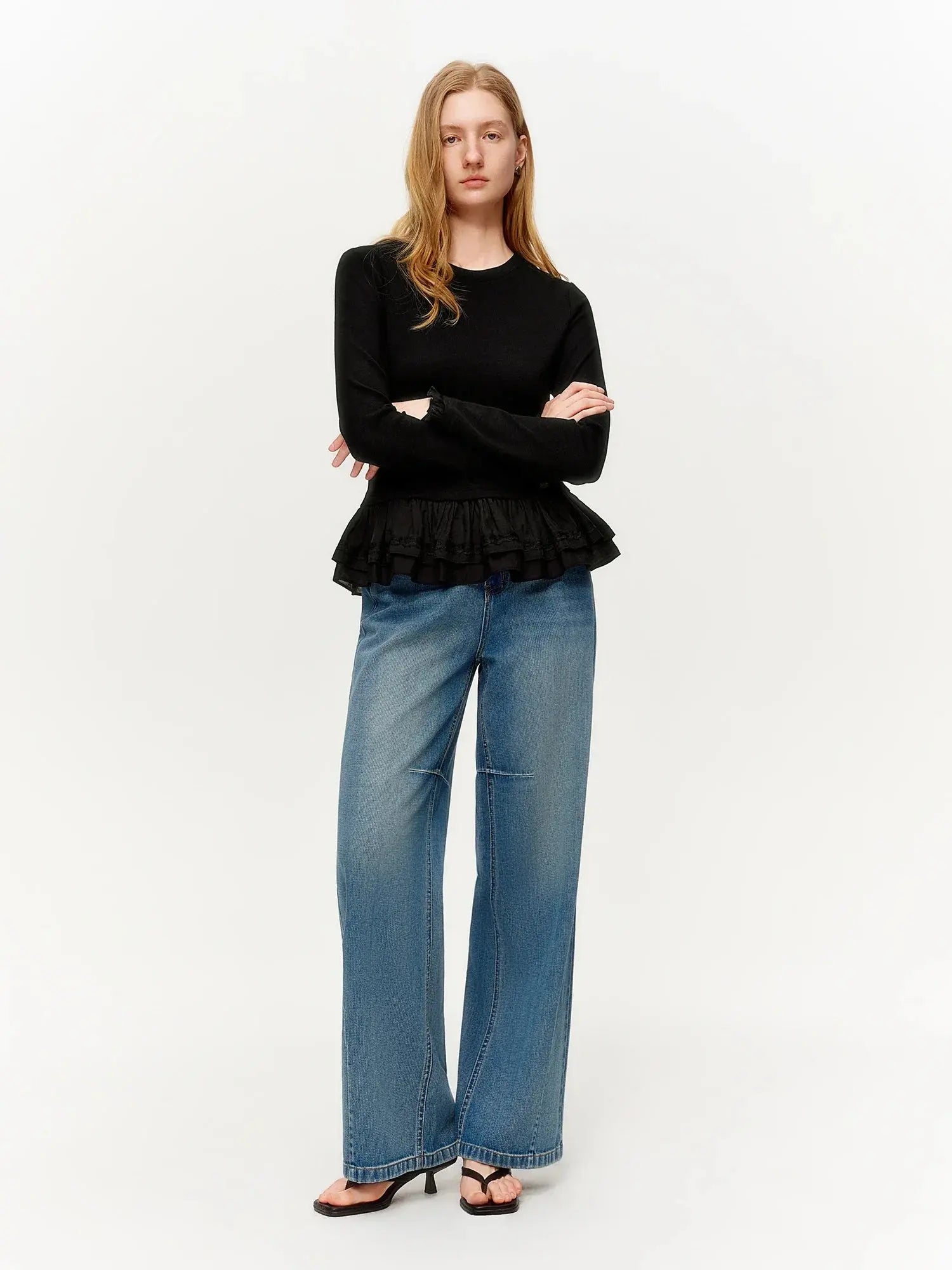Women’s Ruffle Trim Knitted T-Shirt LORAN STORE