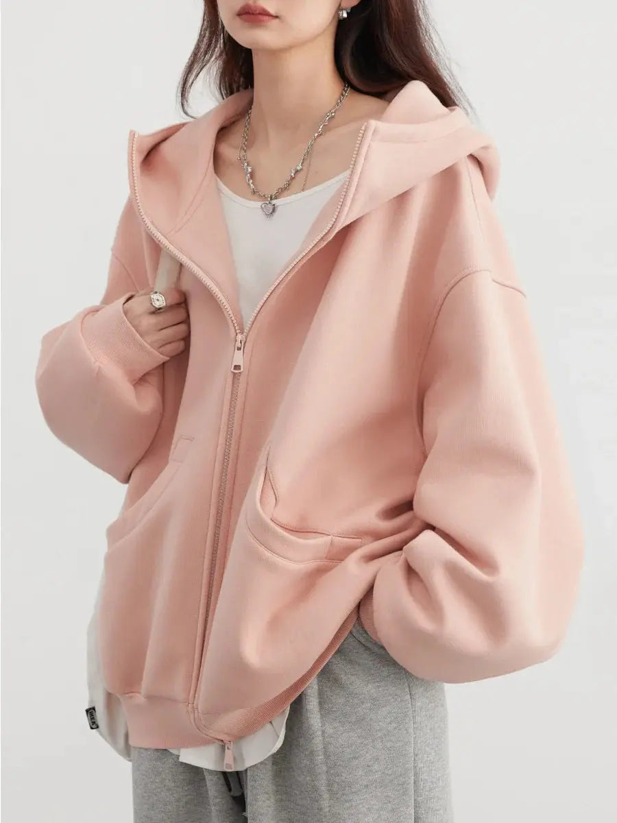 Plush Lined Oversize Coat with Double Zipper - Loran
