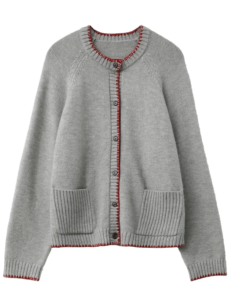 CHIC VEN Women Cardigan Loose Casual New Contrasting Color Knitted Sweaters Female Long Sleeved Jumpers Autumn Winter 2024 Loran