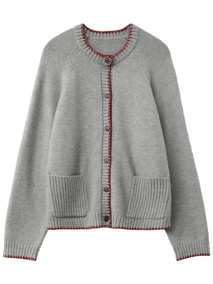 CHIC VEN Women Cardigan Loose Casual New Contrasting Color Knitted Sweaters Female Long Sleeved Jumpers Autumn Winter 2024 Loran