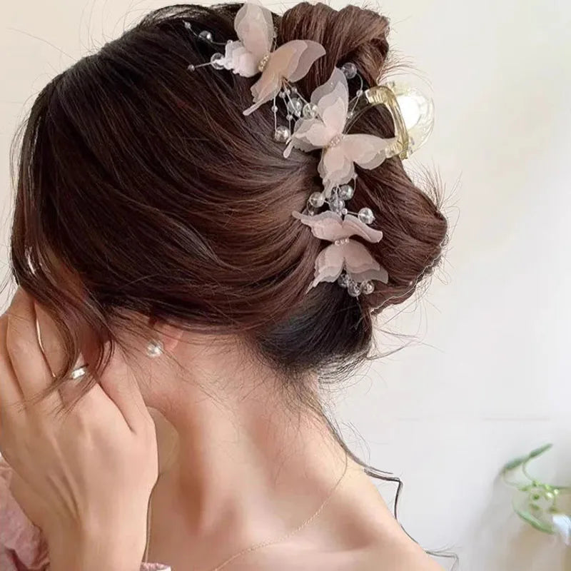 Elegant Butterfly Pearl Hair Claw Clip Sweet Hair Accessory