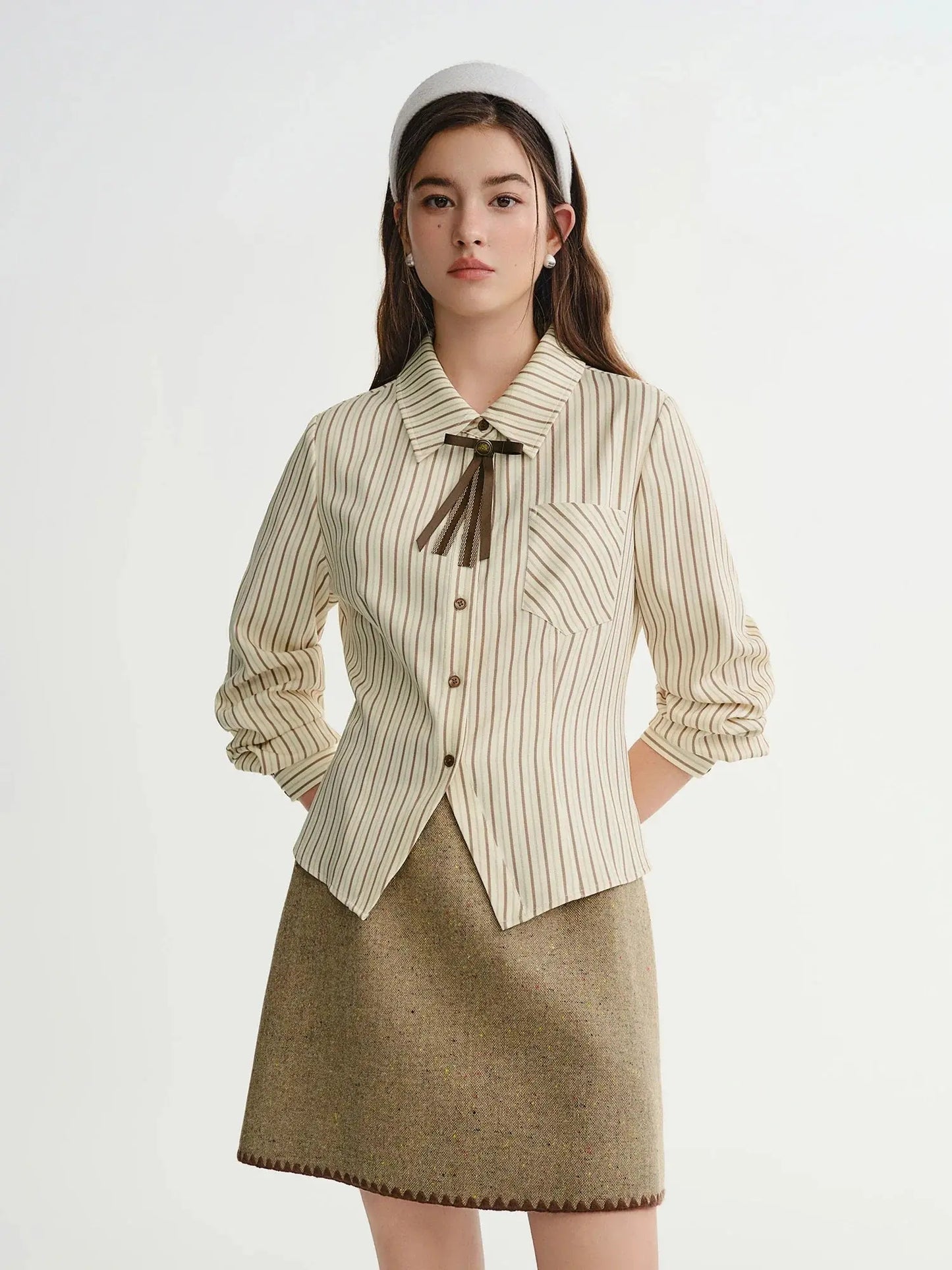 Plus Size Caramel Striped Layering Shirt - Loran