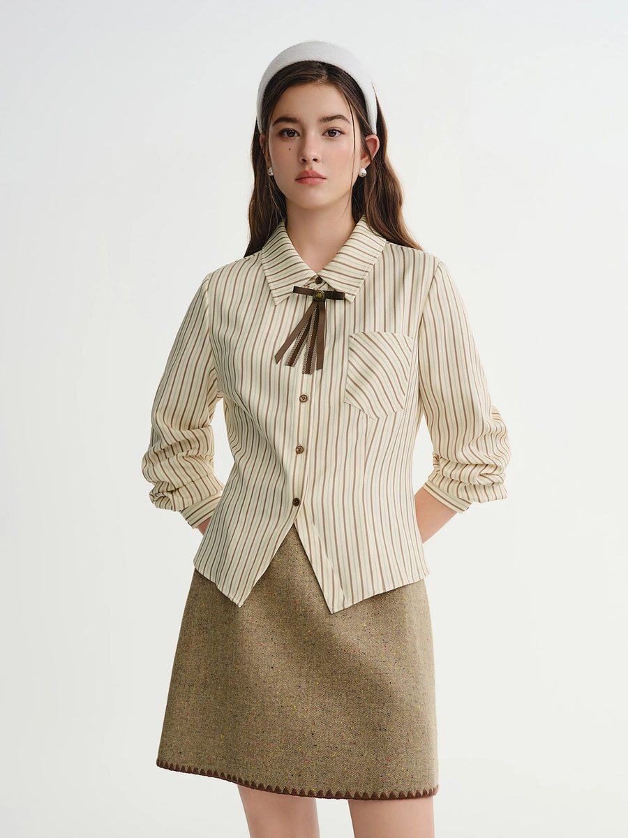 Plus Size Caramel Striped Layering Shirt