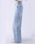 Vintage Wide-Leg Denim with Bow Embroidery