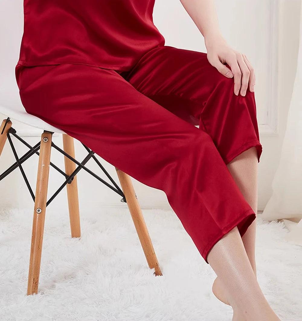 Women’s Mulberry Silk Capri Pajama Set 2-Piece Sleepwear Loran