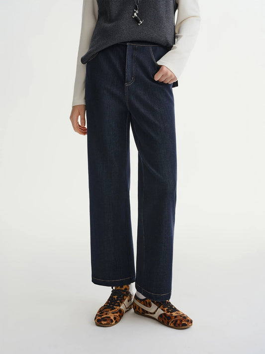 Plus Size Soft Denim Pants Elastic Waist Straight Leg Loran