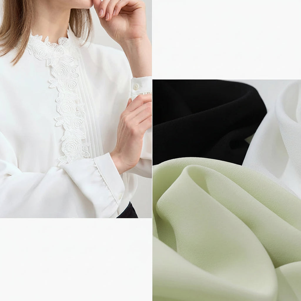 Amii Chiffon Shirt 2026 Spring New Straight Elegant Lace Splicing Pleated Women's Blouse Commuter Covered Button Tops 12641075 Loran
