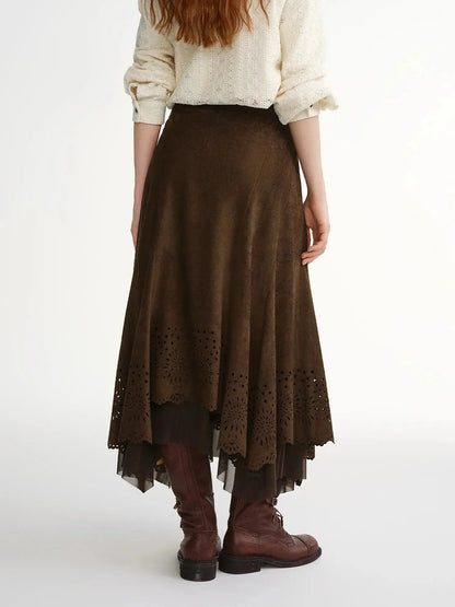 Exquisite Plus-Size Cut-Out Velvet Midi Skirt LORAN STORE