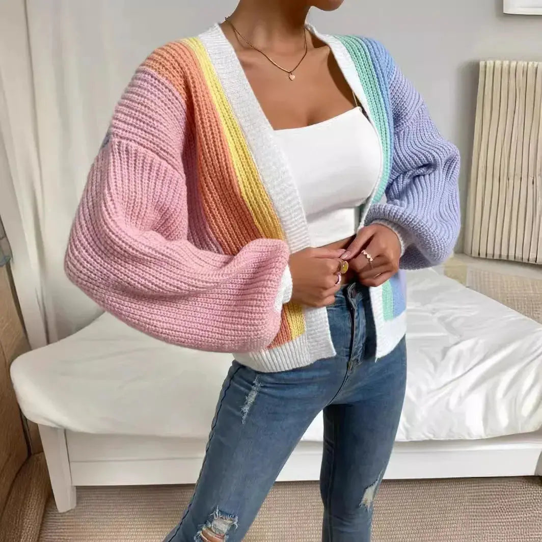 Fashionable Multi-Bar Color Block Sweater Top - Loran
