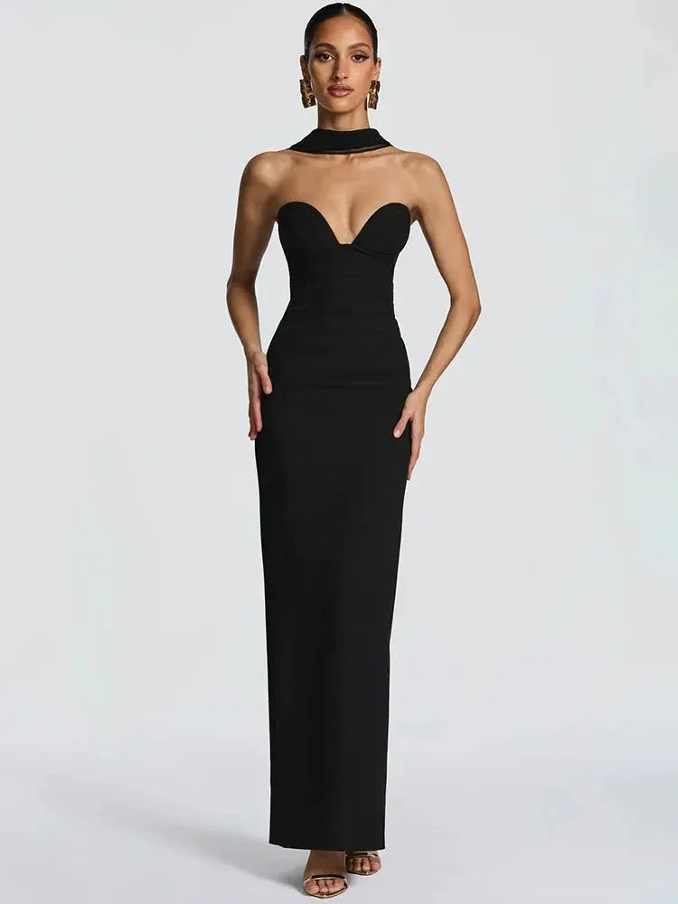 Halter Off-Shoulder Backless Bodycon Gown - Loran