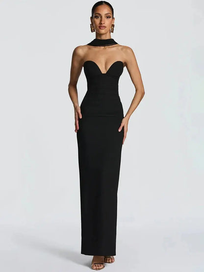 Halter Off-Shoulder Backless Bodycon Gown - Loran
