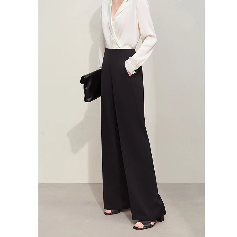 Amii Minimalism 2024 Summer New Wide-legged Pants Women Straight Basics Casual Pants Female Solid Full-length Trousers 12412006 Loran