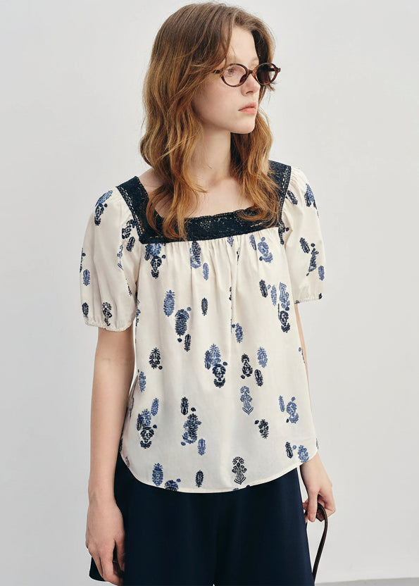 Plus Size French Lace Square Neck Blouse Slimming Fit