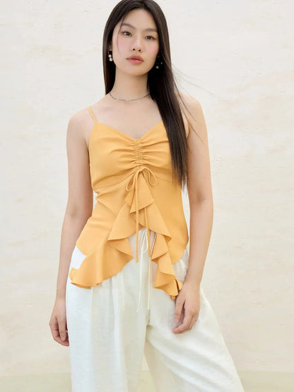 Women's Ruffle Drawstring Strappy Vest Top - Loran
