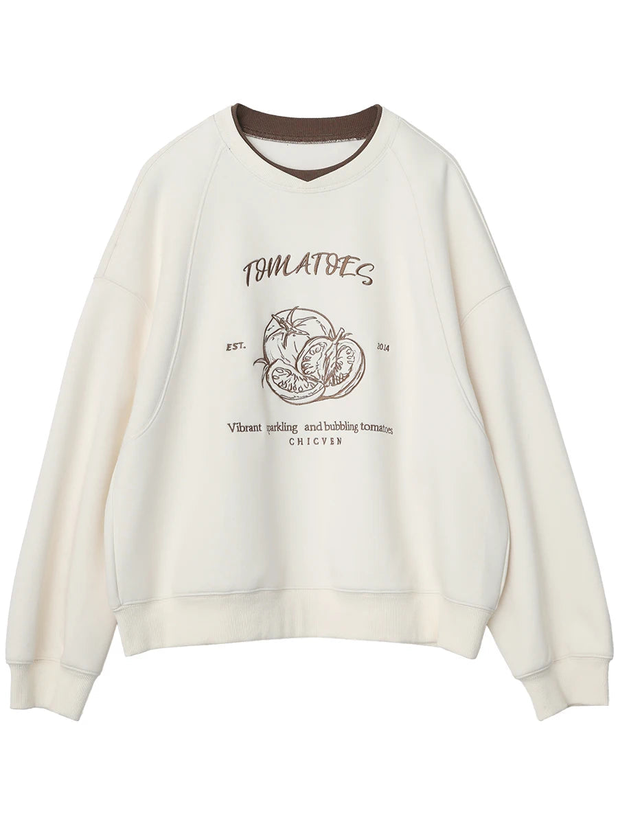 Color-Block Embroidered Sweatshirt Autumn Pullover Loran