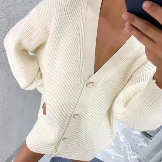 Elegant V-Neck Cardigan Sweater - Loran