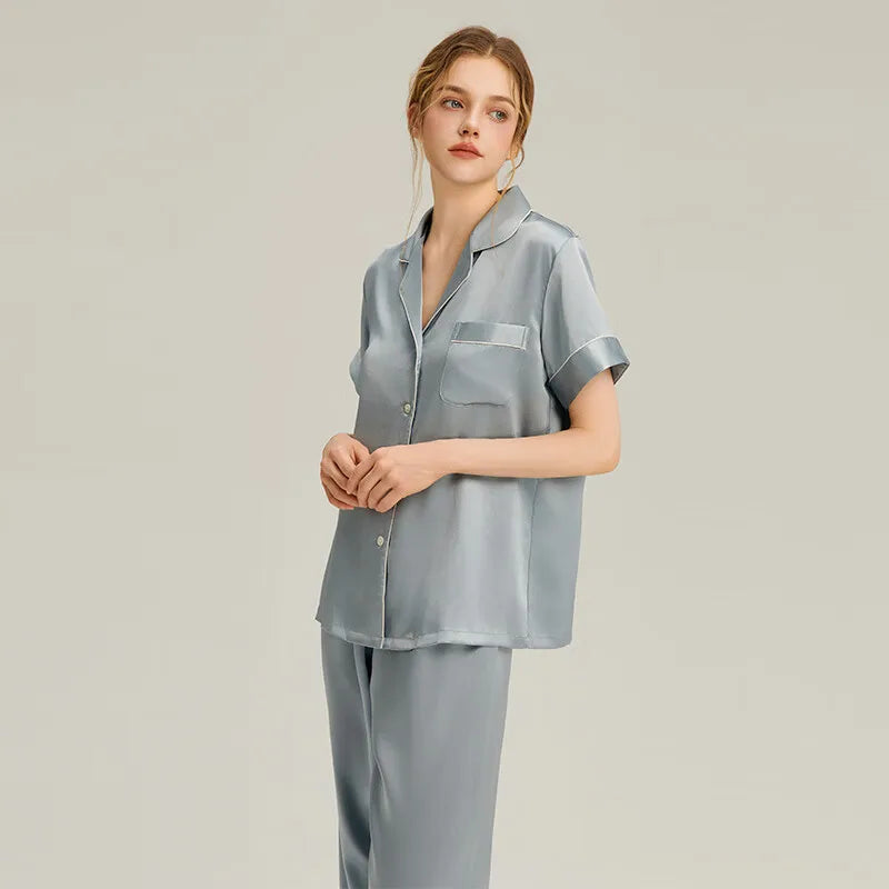 Women's Pink Silk Pajamas Short Sleeve Real Silk Sleepwear Loran
