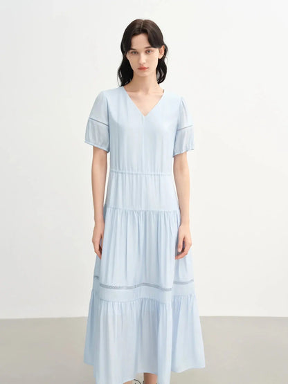 Breathable Linen Tiered Dress for a Flattering Curve - Loran